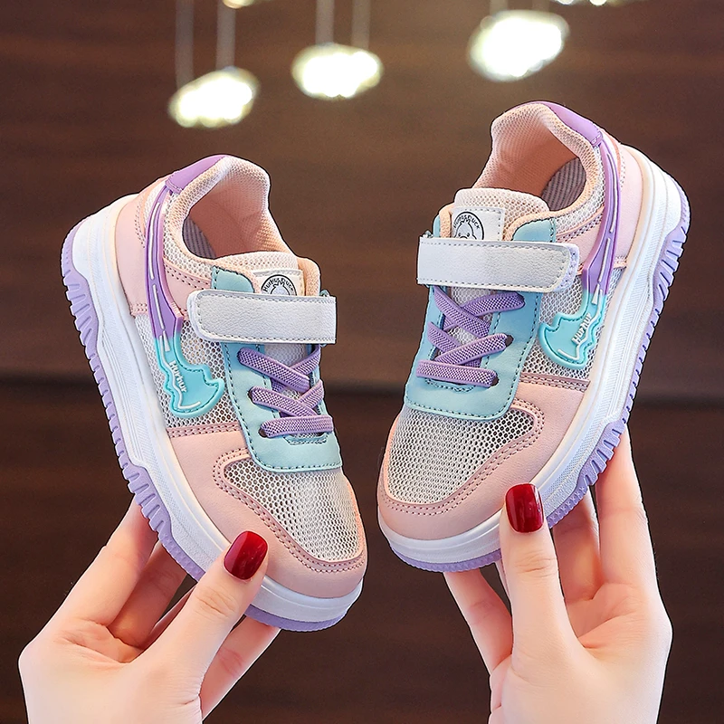 童鞋女童夏季2025新款儿童小学生小白鞋女孩网面透气单网运动板鞋