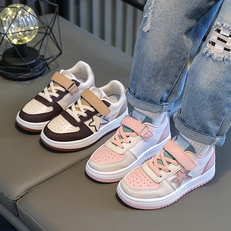 童鞋女童2025春秋季新款儿童星星运动鞋男孩中大童皮面板鞋潮春款