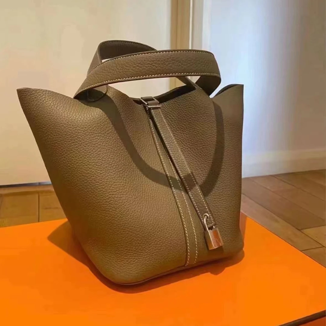 99新 Hermes/爱马仕 爱马仕大象灰菜篮子22银扣