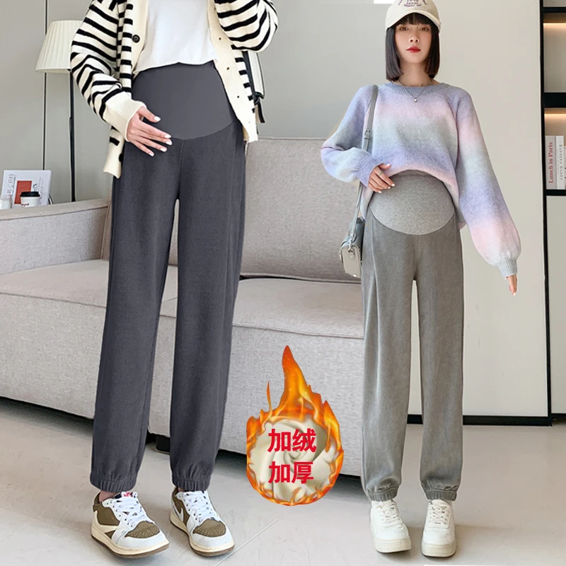 【萱萱家】孕妇裤子秋冬外穿新款时尚束脚裤休闲加绒加厚运动裤冬季