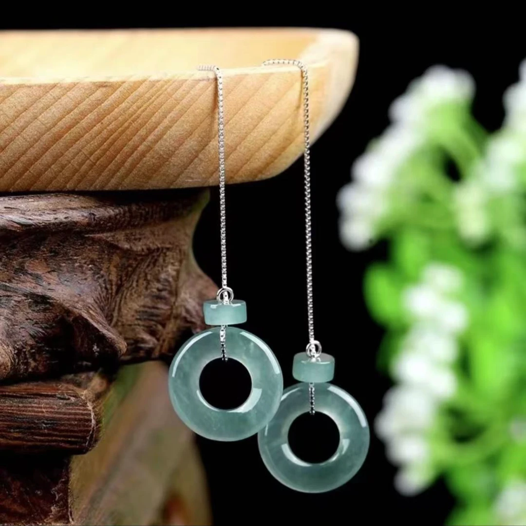 天然翡翠甜甜圈 S925银耳线 耳饰女款耳线DIY气质时尚女士百搭