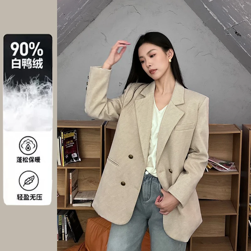 【羽绒内胆】西装羽绒加厚毛呢女秋冬款2024年新款冬季小个子西服