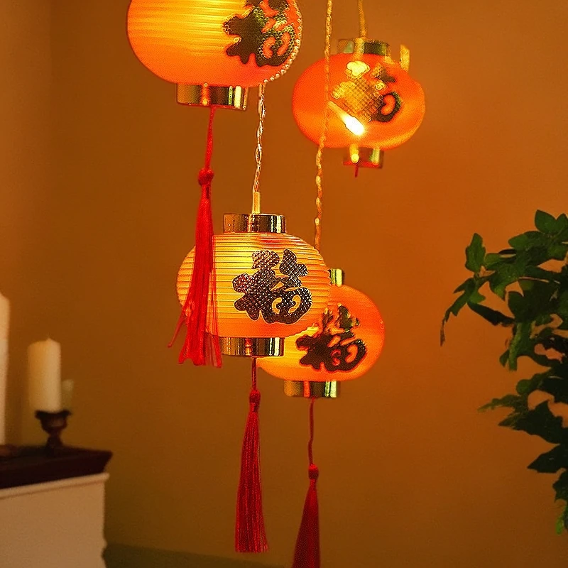新年流苏灯笼灯串福字灯笼客厅家用装饰品房间阳台发光串灯窗帘灯