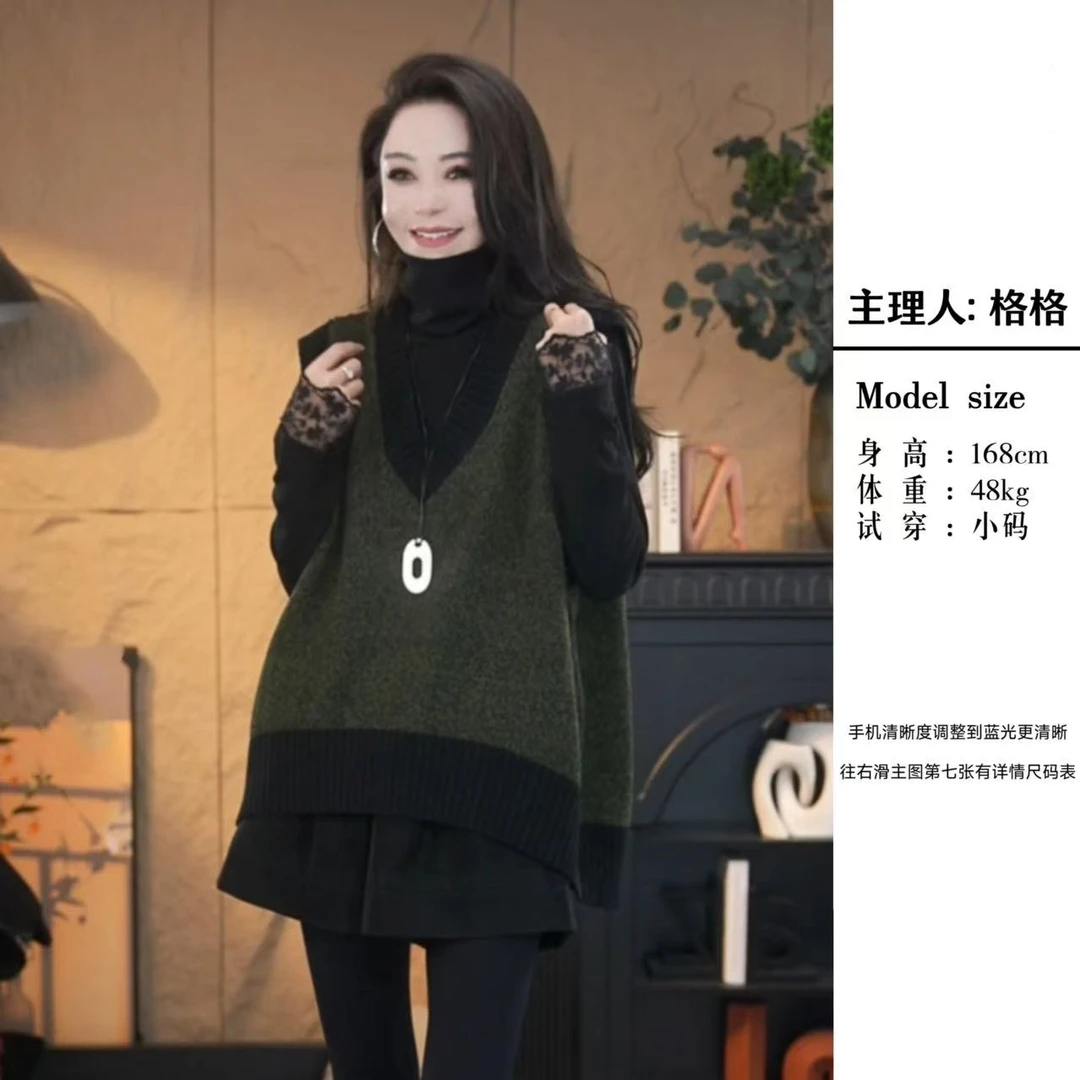 【格小姐】36010-30秋冬季上新韩版休闲百搭针织马甲背心v领毛衣