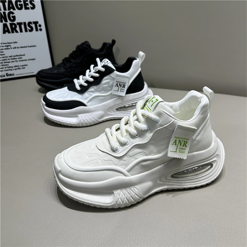 韩版潮流秋冬新款男老爹鞋时尚百搭皮面轻质厚底系带圆头大头鞋男