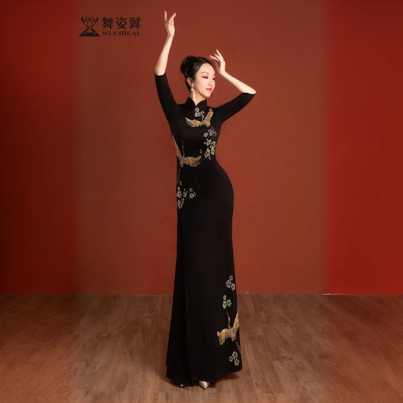 舞姿翼2024新款古典训练服走秀练功服旗袍XT175B长款旗袍女款秋冬