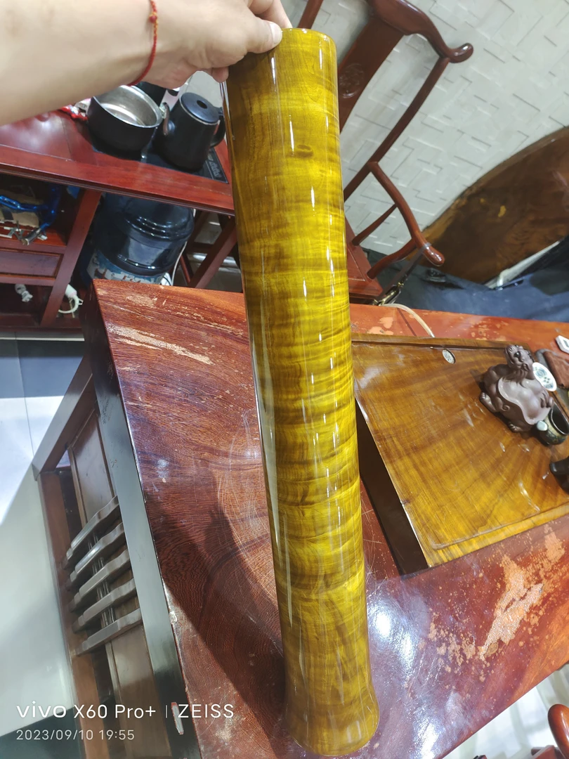 金丝楠木水波纹烟筒，纯天然实木，无任何拼接，尺寸74x11