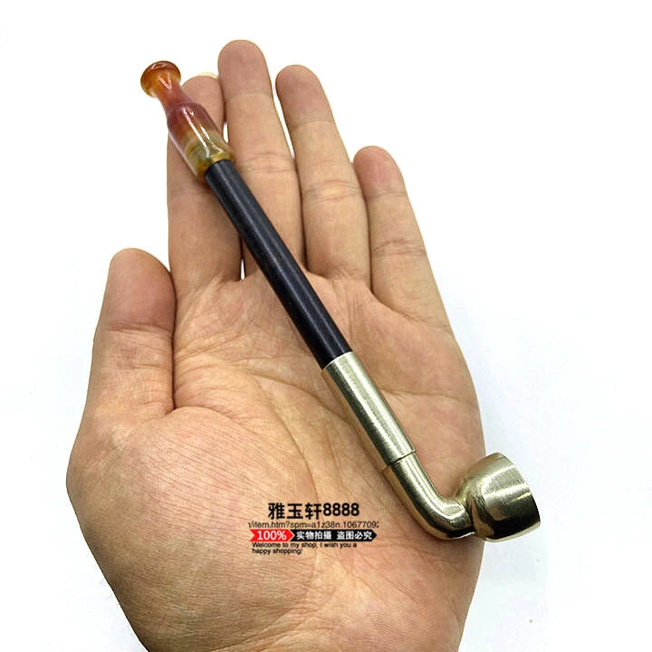 掌中宝旱烟袋玛瑙烟嘴烟档黄铜白铜烟锅短款烟斗便携烟具