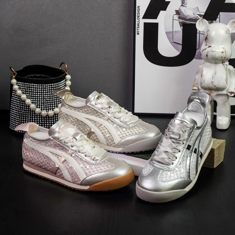 夏季新系带小白鞋网面透气亮片休闲鞋百搭运动德迅鞋阿甘鞋8282