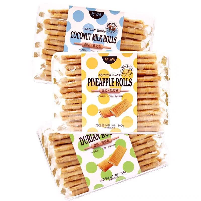 超友味爆浆蛋卷榴莲卷椰奶卷凤梨卷300g休闲零食代餐早餐蛋卷