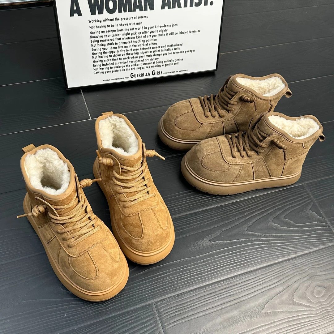 厚底真皮加绒保暖轻便防滑雪地靴女2024冬季新款卡皮巴拉大头棉鞋