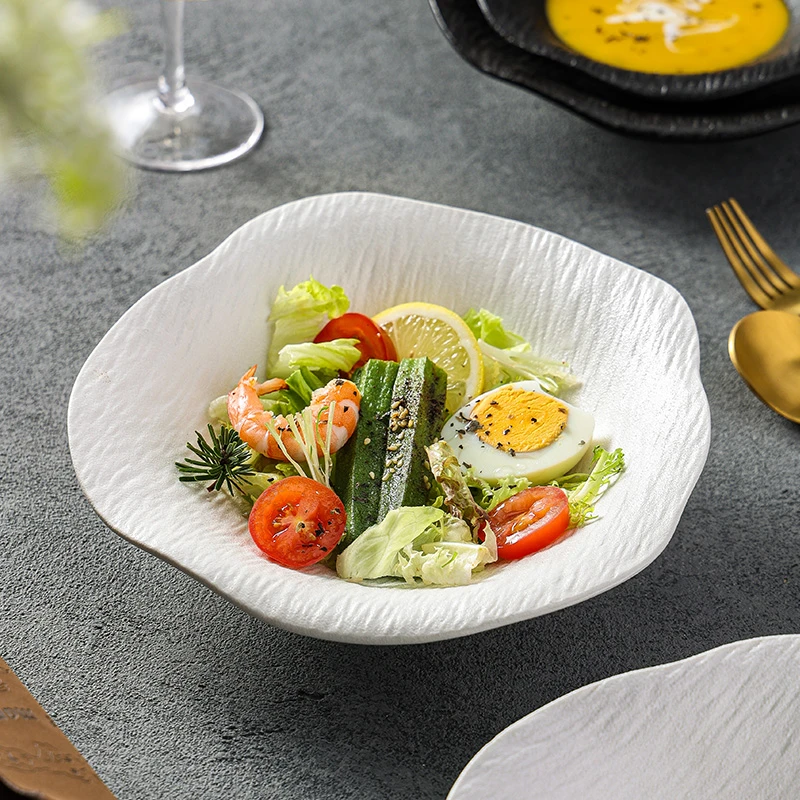 简约高级感陶瓷盘子菜盘子不规则深盘异形浅碗家用冷菜盘西餐摆盘