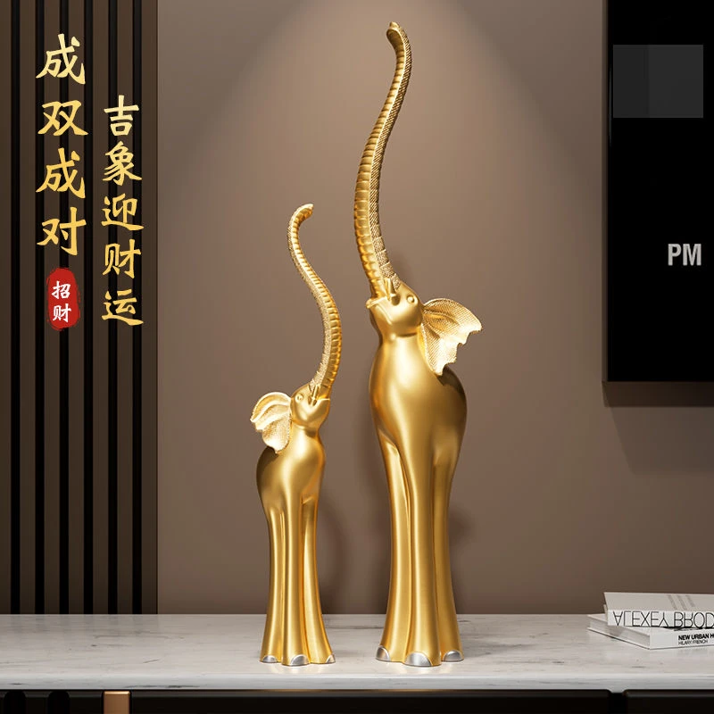 新中式创意大象摆件客厅玄关电视柜橱柜细高格子装饰酒柜摆件