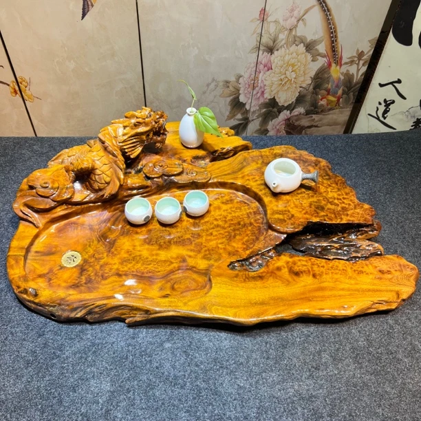 黄金樟实木茶盘整体原木