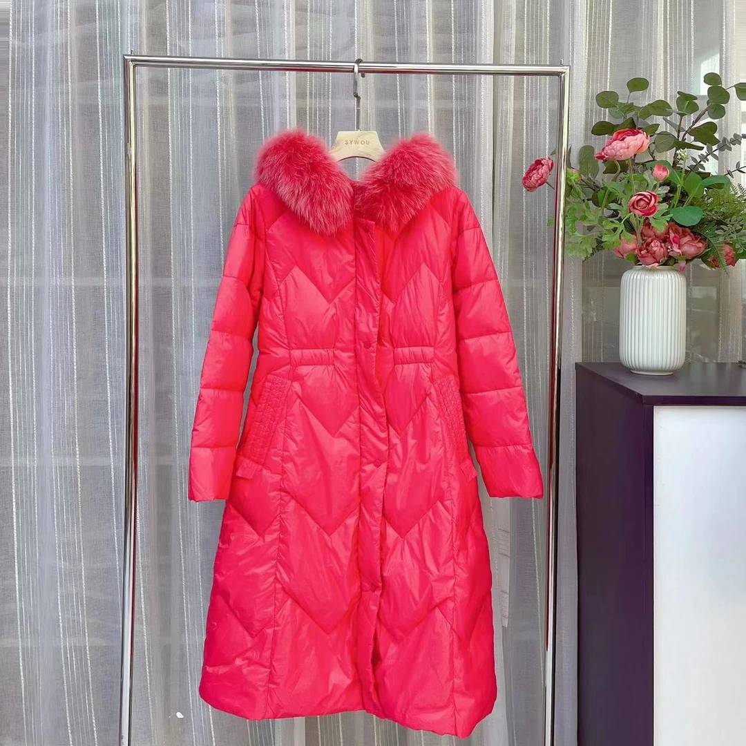 茜舞狐狸毛领连帽羽绒服女2024保暖大衣【59W812】