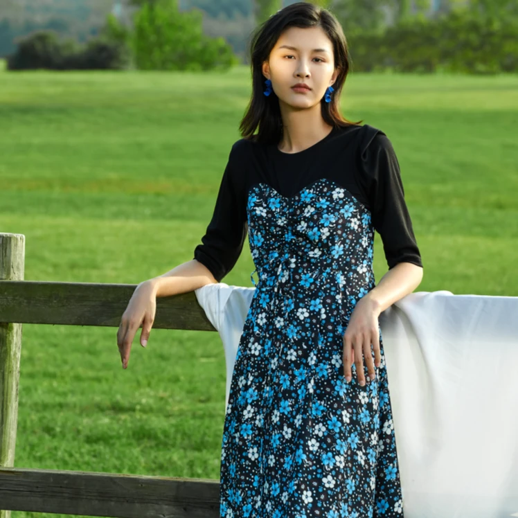 印花连衣裙女2025时尚拼接中长裙【123651】