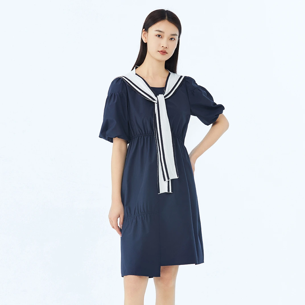 短袖连衣裙女棉2025时尚披肩气质中长裙【233333】