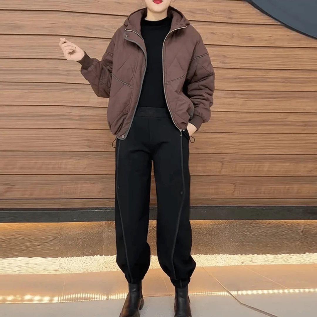 冬季薄款婴儿棉外衣轻薄连帽拉链时尚休闲洋气显瘦35岁以上中老年