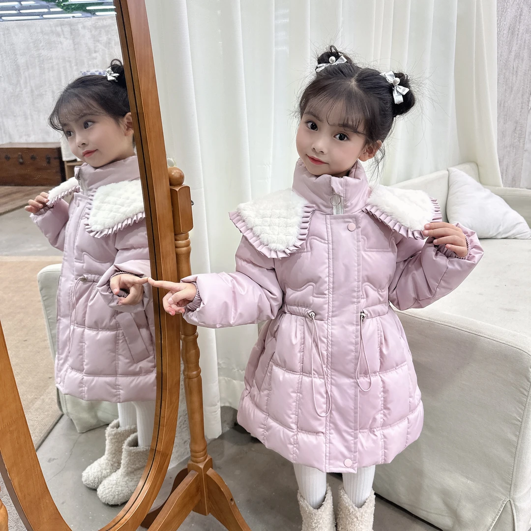 女孩棉衣女宝小袄加厚加绒中长款冬季保暖洋气冬装女孩棉服外套