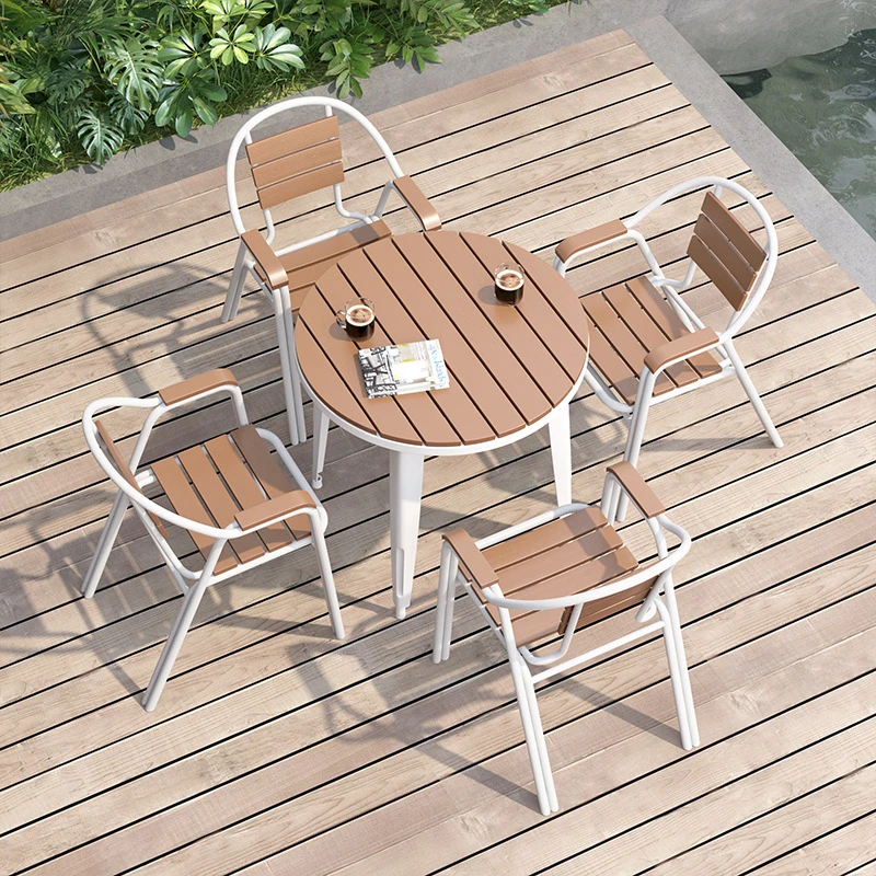 简约户外休闲桌椅组合庭院露天奶茶店餐厅餐桌室外防水防晒圆桌子