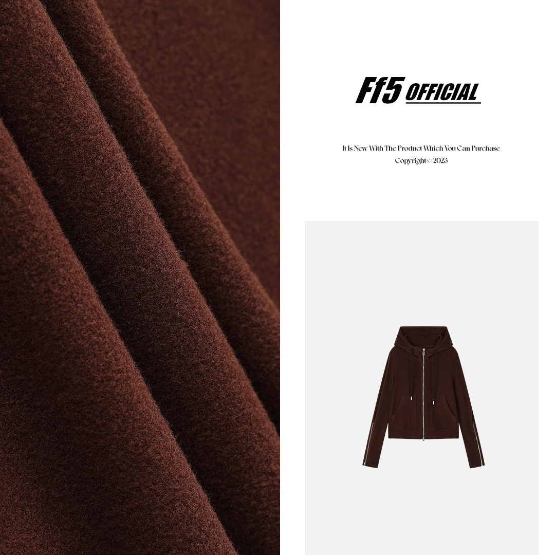 FF5 秋冬新款休闲连帽百搭时尚咖色一体绒拉链上衣 FFF23106920