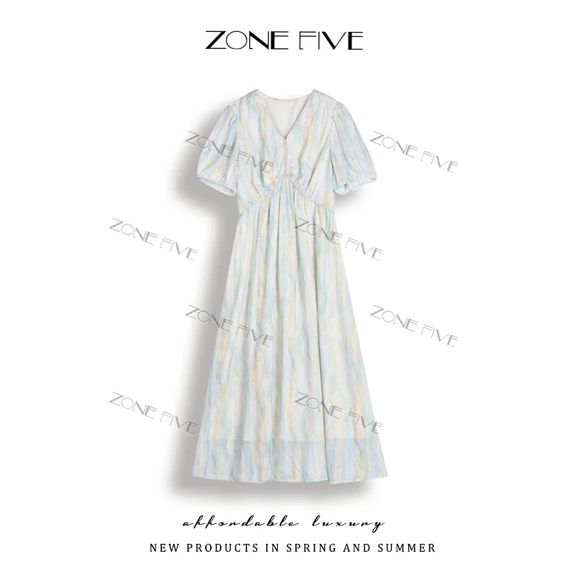 【zonefive】夏季新款V领时尚洋气高级感连衣裙159