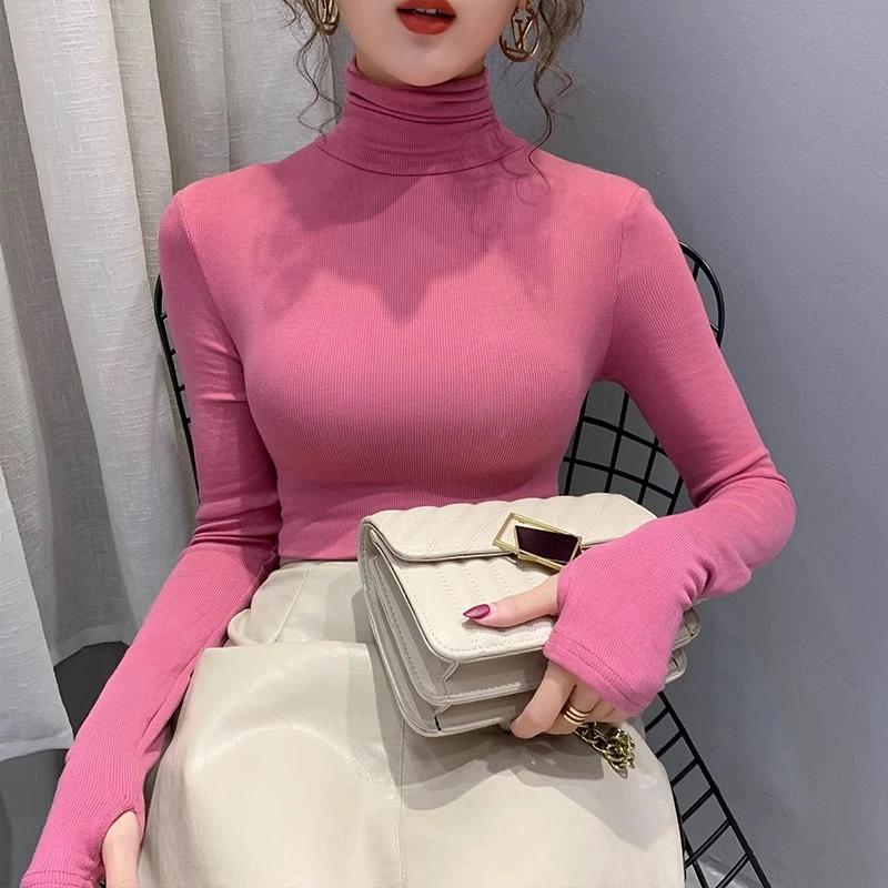 加厚内搭保暖长袖女T恤紧身上衣显瘦修身堆堆高领磨毛打底衫秋冬