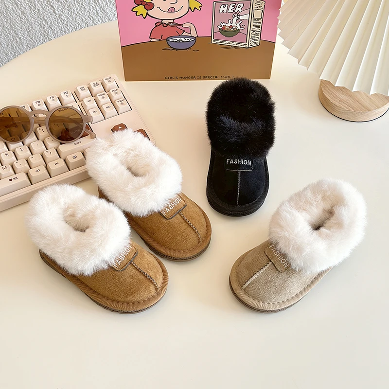 2024儿童雪地靴加绒加厚新款女童毛领大棉鞋男童棉靴706