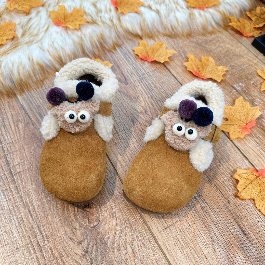 女童棉鞋加厚软底保暖儿童真皮勃肯鞋2024冬季卡通加绒豆豆鞋2025