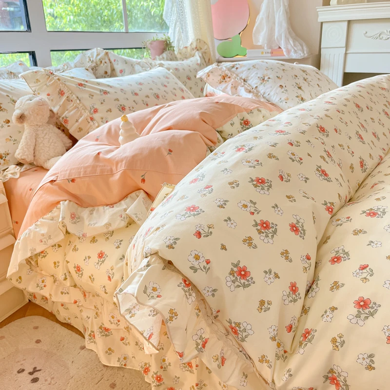 80支韩式田园风纯棉全棉100床上四件套儿童床品被套罩床单碎花