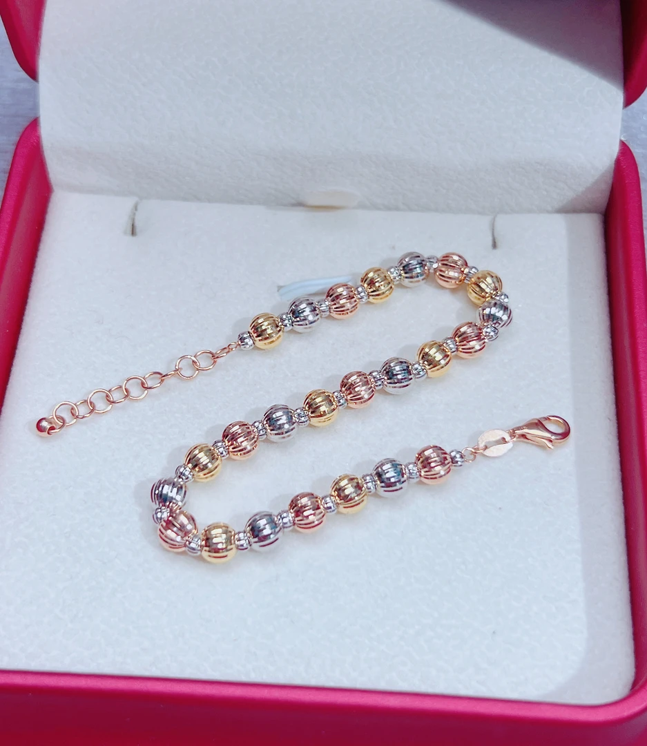 18K金百搭三色灯笼珠珠手链