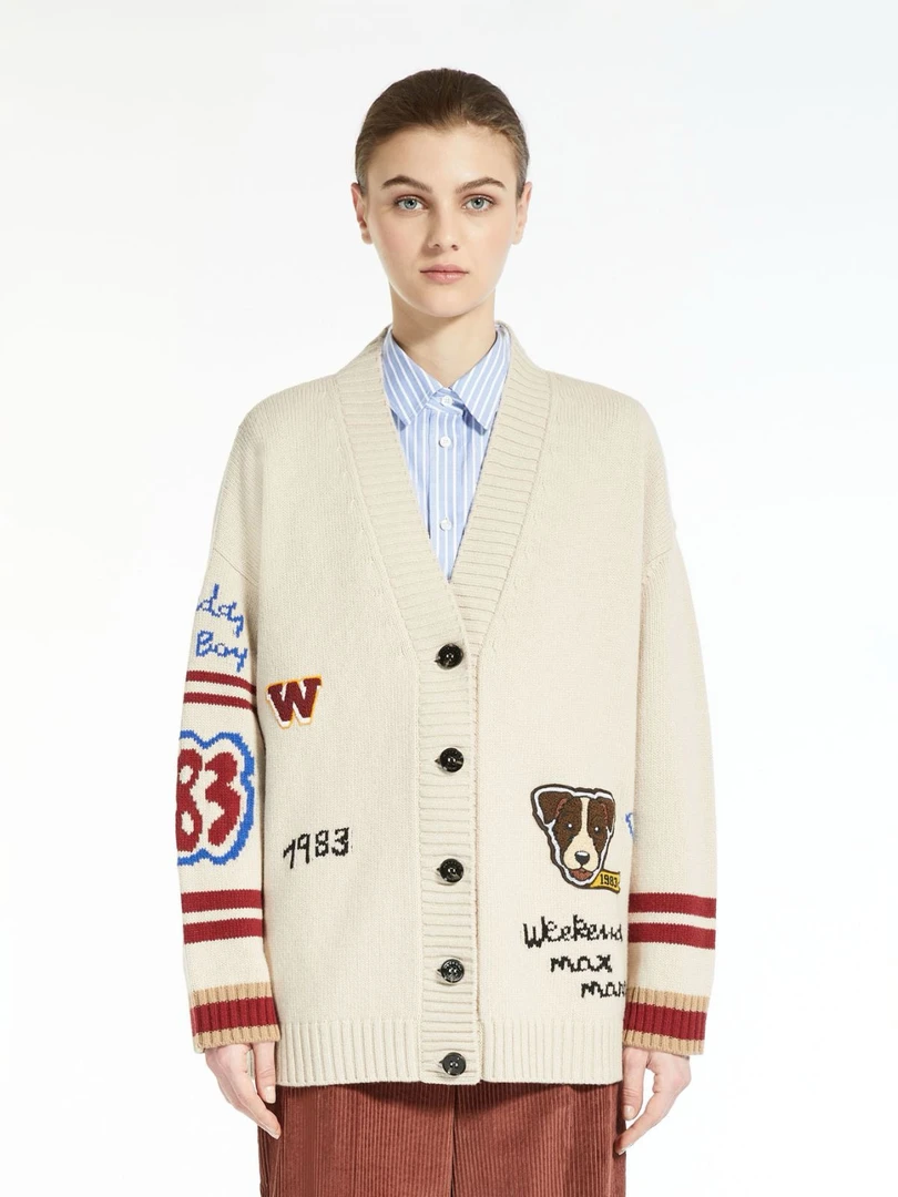 全新未使用 MaxMara Weekend Duccio 米色V领宽松针织开衫女款