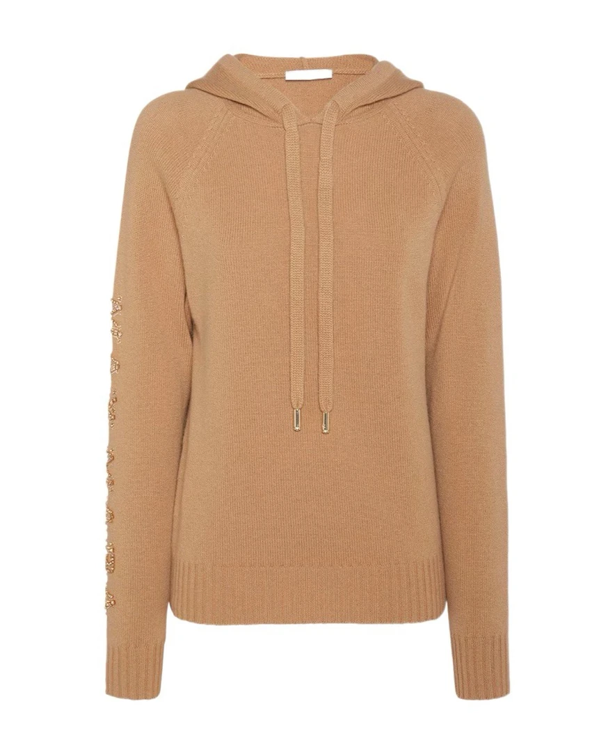 未使用 MaxMara Ananas连帽羊毛针织长袖套头毛衣袖子镶嵌钻