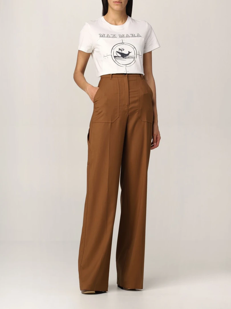 未使用 MaxMara opera 日常通勤棕色高腰阔腿裤直筒女士裤子