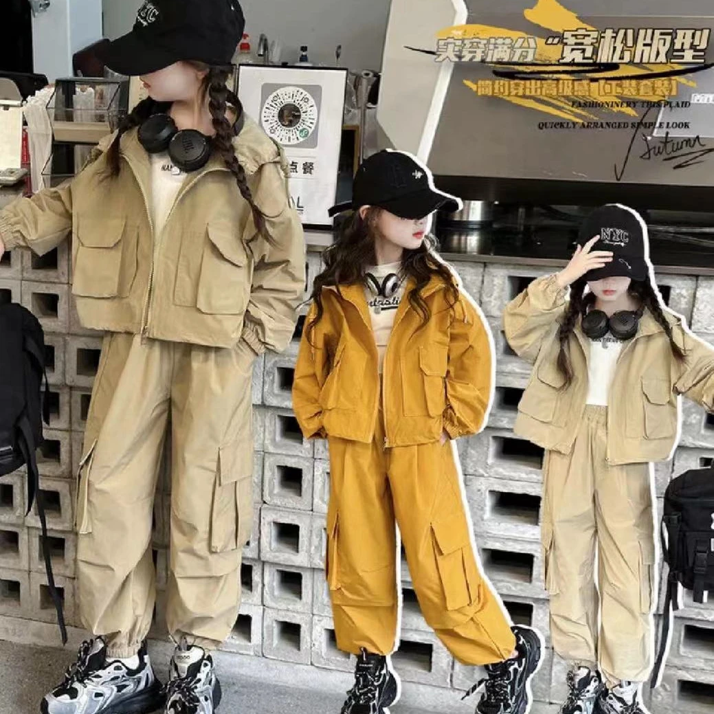 女童工装套装春秋2025新款洋气儿童韩范潮衣女大童秋季运动两件套