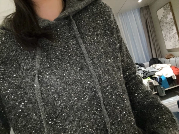 意大利毛衣连帽闪片