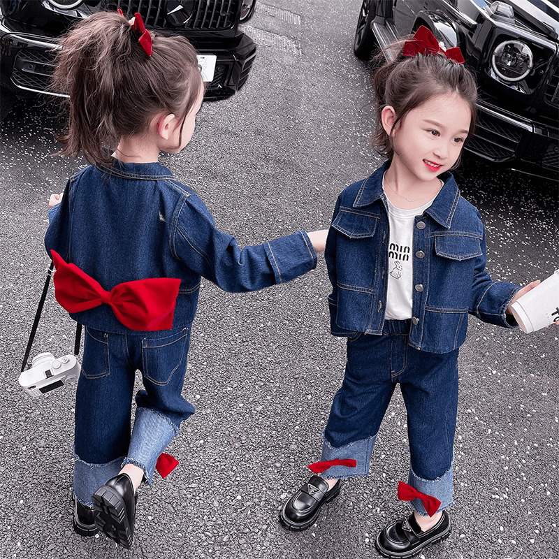 女童洋气牛仔套装2024秋季新款儿童装外套阔腿时髦宝宝休闲两件套