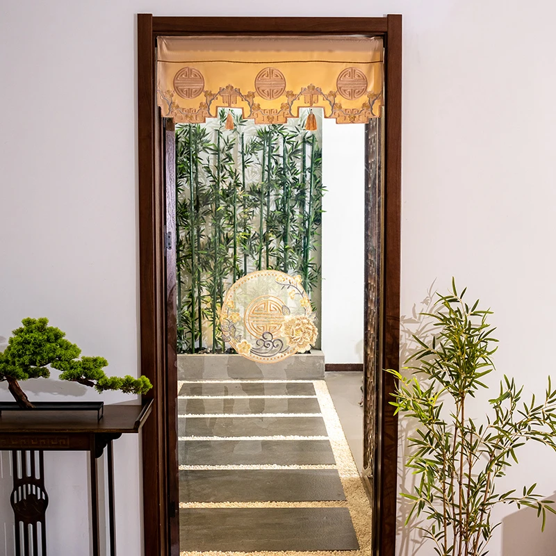 透明门帘冬季保暖防风隔寒新中式刺绣卧室家用免打孔隔断帘空调帘