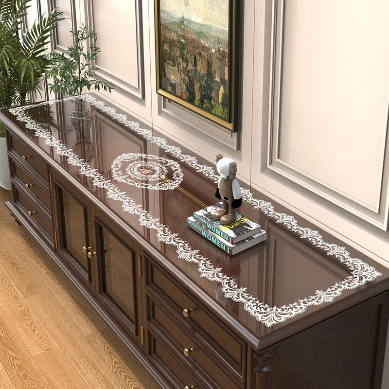 pvc透明电视柜桌垫桌面垫仿蕾丝软玻璃桌布防水餐边柜台面垫子