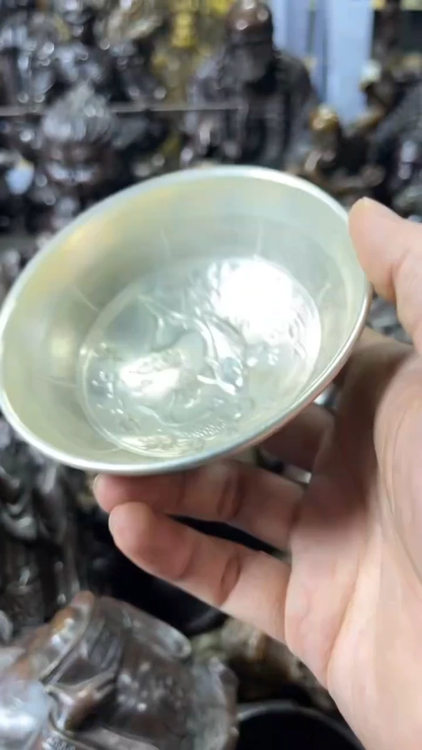 【闪购商品】铜白色鱼碗牡丹边铜案台摆件 手把物件