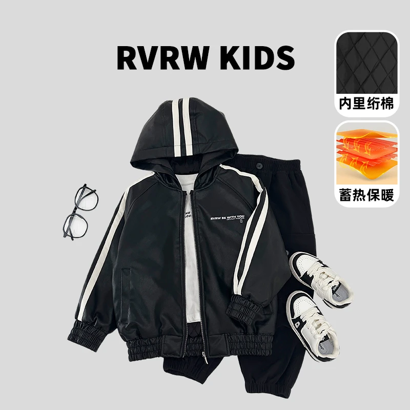 童装2024年冬季新款潮流小孩百搭儿童连帽时尚皮衣外套 DY-BK648