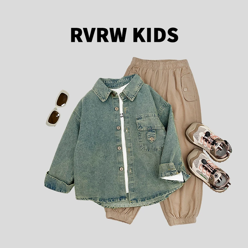 童装中大童2024年秋新款潮酷百搭儿童长袖做旧牛仔衬衫 QY-BK546