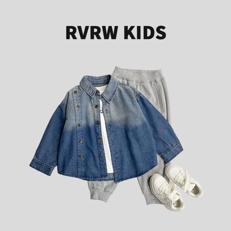 童装中大童2024年秋新款潮酷百搭儿童长袖渐变牛仔衬衫 QY-BK547