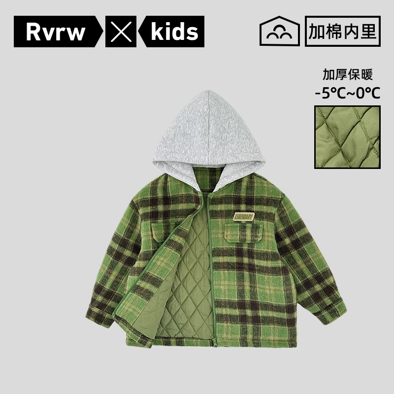 棉服童装冬季时尚百搭格子加厚保暖儿童连帽呢大衣外套 DY-JT269