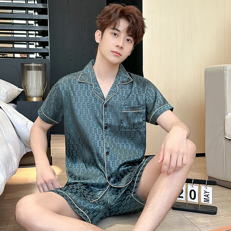 男士睡衣夏季夏款新款冰丝家居服短袖短裤夏天可外穿男款大码套装