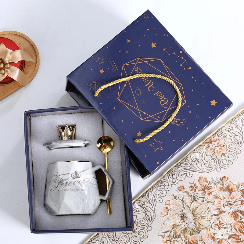 马克杯陶瓷大理石纹自动加热咖啡杯礼盒礼品伴手礼55度恒温杯套装