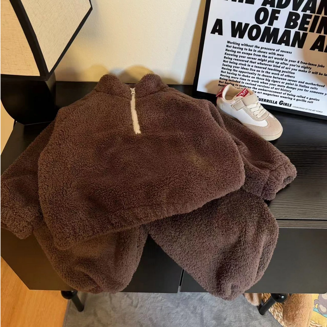 秋冬儿童韩版舒棉绒防寒保暖外穿套装