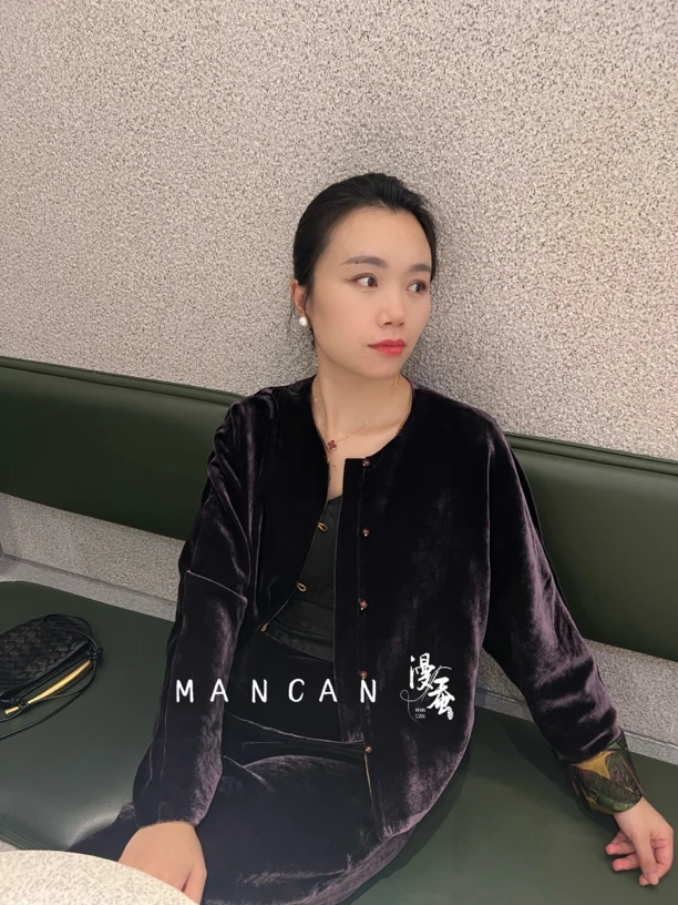 漫蚕·烟光凝紫｜2024新款秋季高级气质撞色紫色真丝丝绒外套上衣