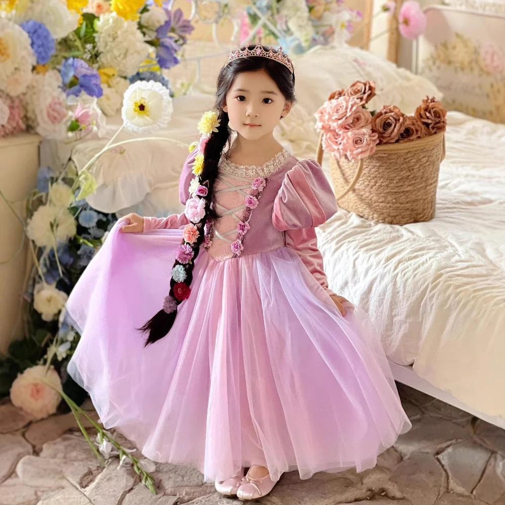 原创乐佩长发公主乐佩长袖生日礼服高档女童儿童春秋儿童公主裙