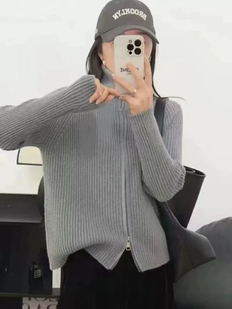 686.【灰双拉链】】高级感气质针织女毛衣